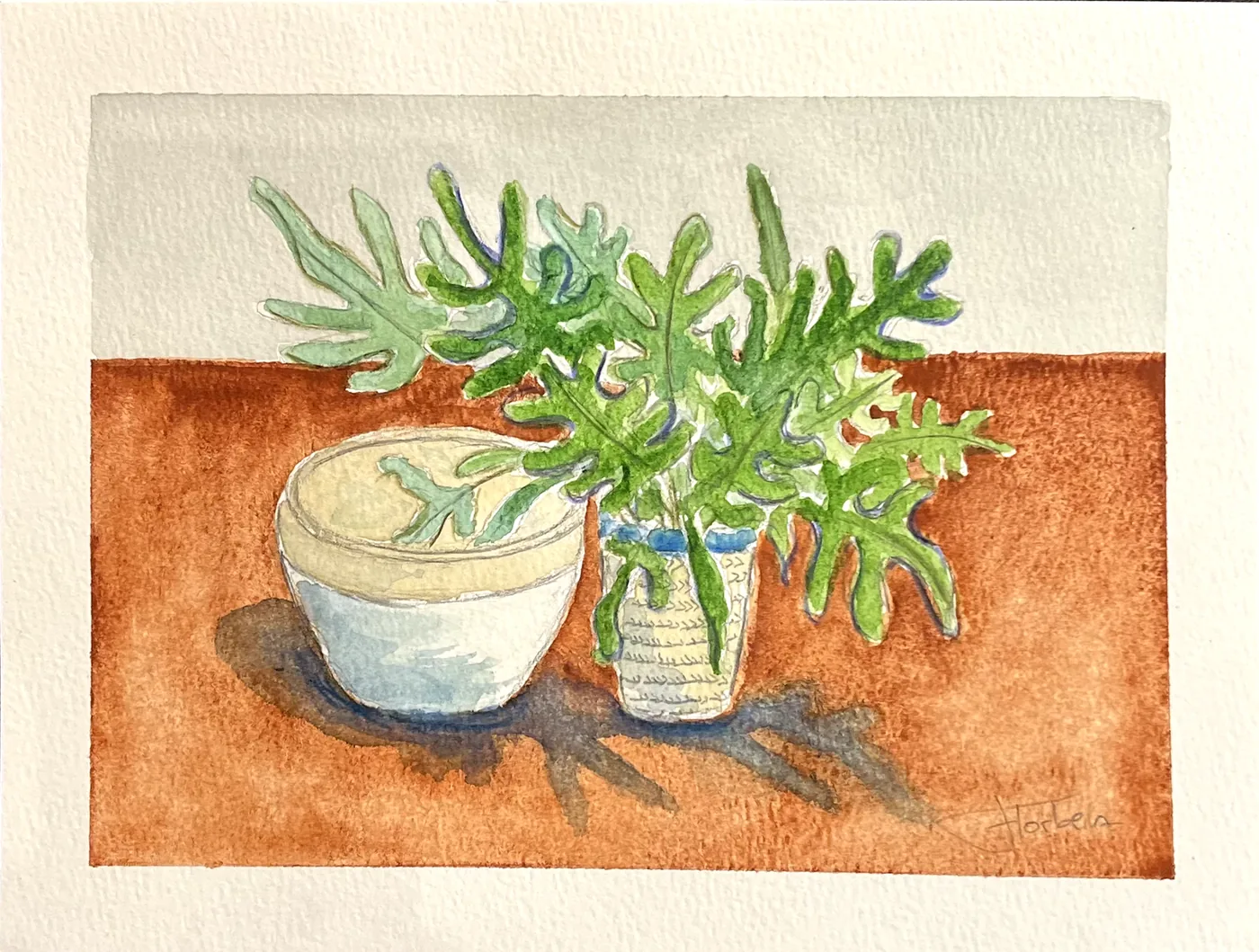 Fern and Bowl — original artwork by Florbela Nienaber
