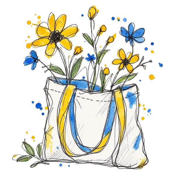 Canvas tote bag filled with freshly picked wildflowers
